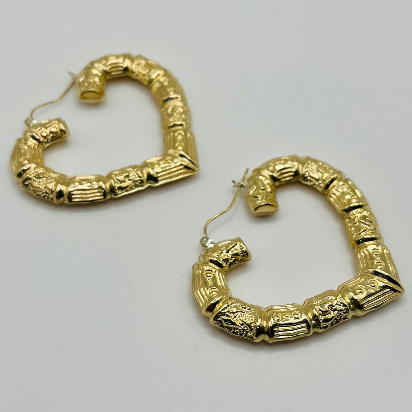 10K Gold Bamboo Heart Hoop Earrings (2 inch)