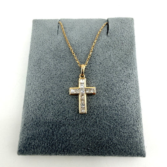 Natural Diamond 14k Gold Cross Necklace Set