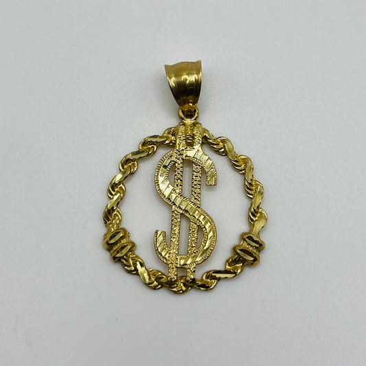 10k Gold Round Rope Money-Sign Charm