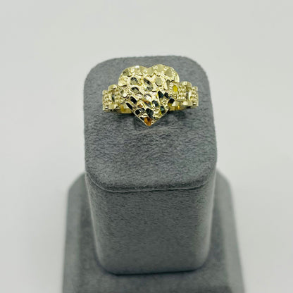 10K Gold RX Nugget Heart Ring | Face Size: Medium