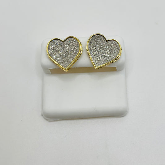 10k Gold Diamond Inverted Heart Earrings (Screwback) 16mm