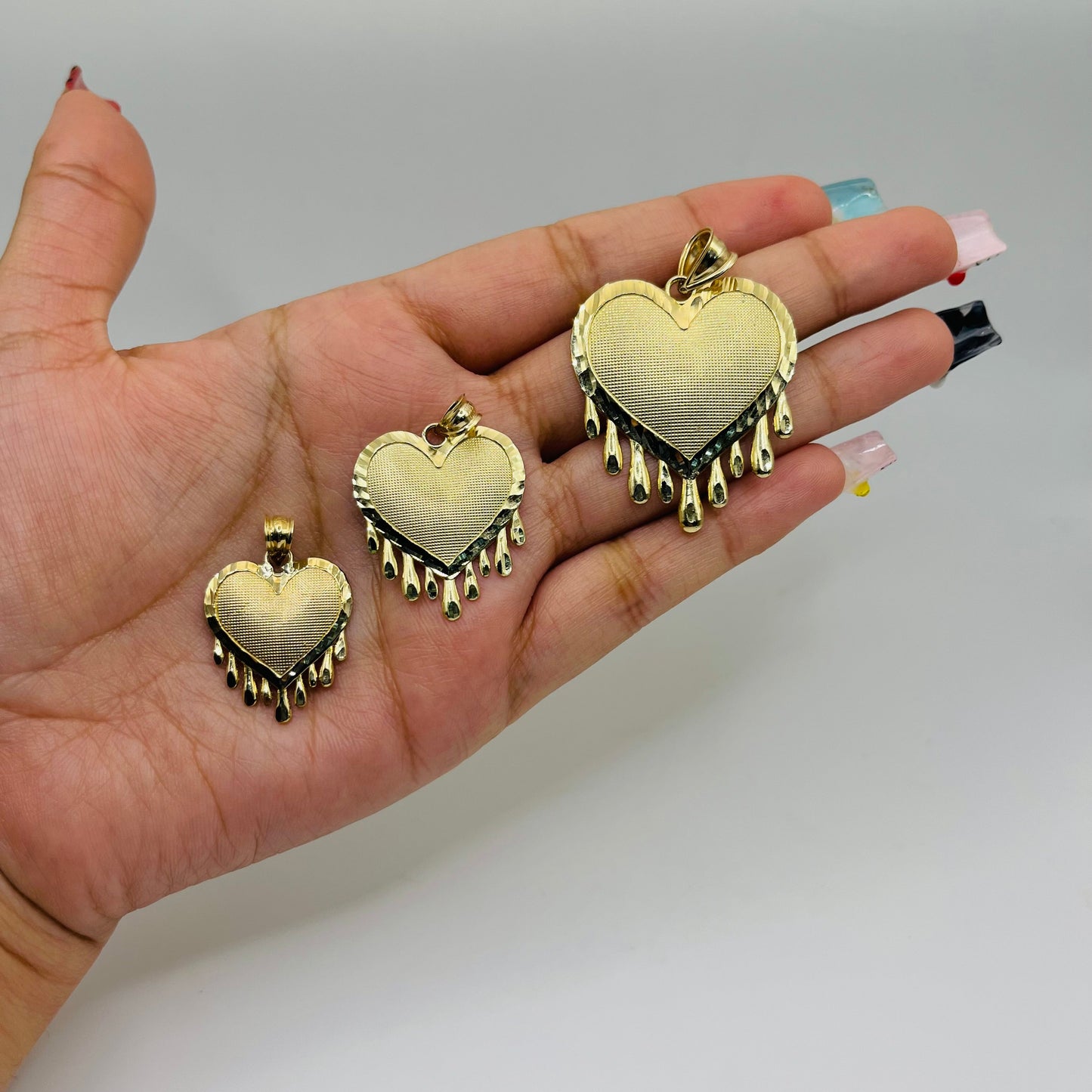 10K Gold Dripping Heart Pendant | Face Size: 36mm