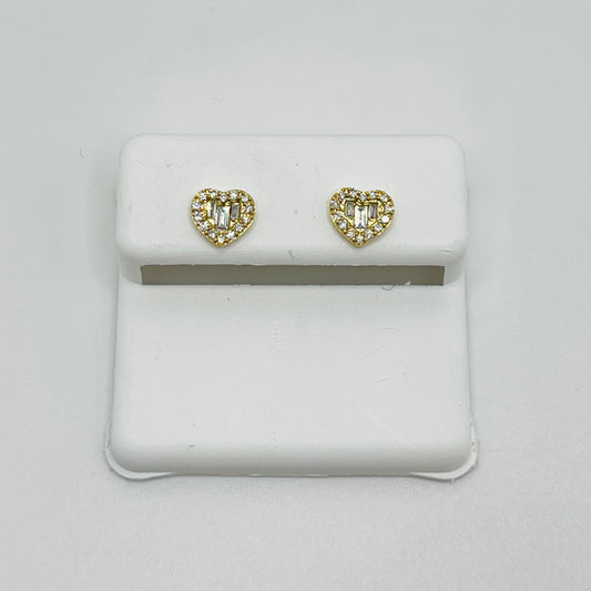 14k Gold Baguette Heart with Diamond Border