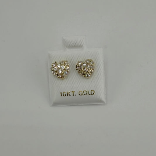 10k Gold Spring Heart Cz White Earrings
