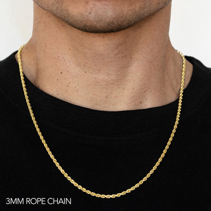 10K GOLD 3MM SOLID DC ROPE  CHAIN