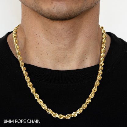 10K GOLD 8MM  SOLID DC ROPE CHAIN