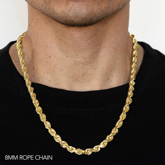 10K GOLD 8MM  SOLID DC ROPE CHAIN