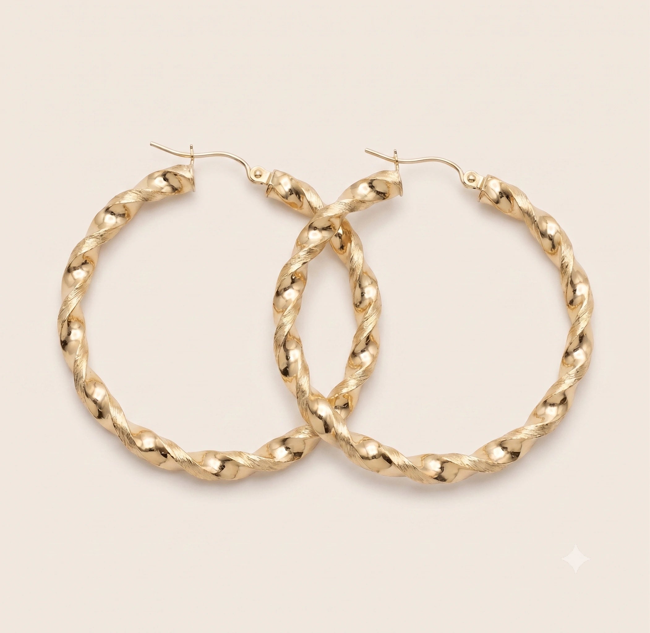 10K Gold 3.3mm Twist Hoops (1.7" diameter)