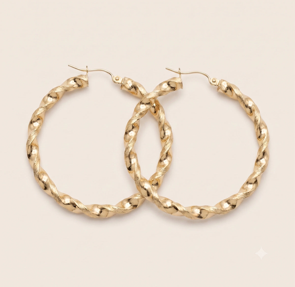 10K Gold 3.3mm Twist Hoops (1.7" diameter)