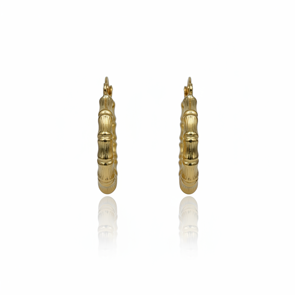 10K Gold Bamboo Hoop Earrings | Diameter: 0.65"