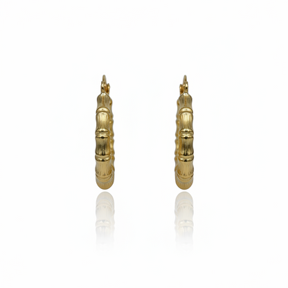 10K Gold Bamboo Hoop Earrings | Diameter: 0.65"