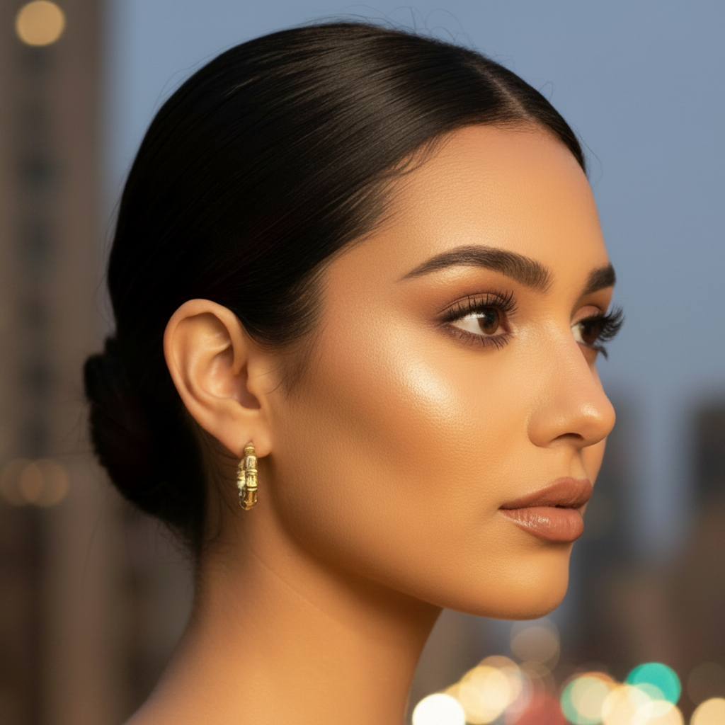 10K Gold Bamboo Hoop Earrings | Diameter: 0.8"