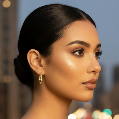 10K Gold Bamboo Hoop Earrings | Diameter: 0.8"