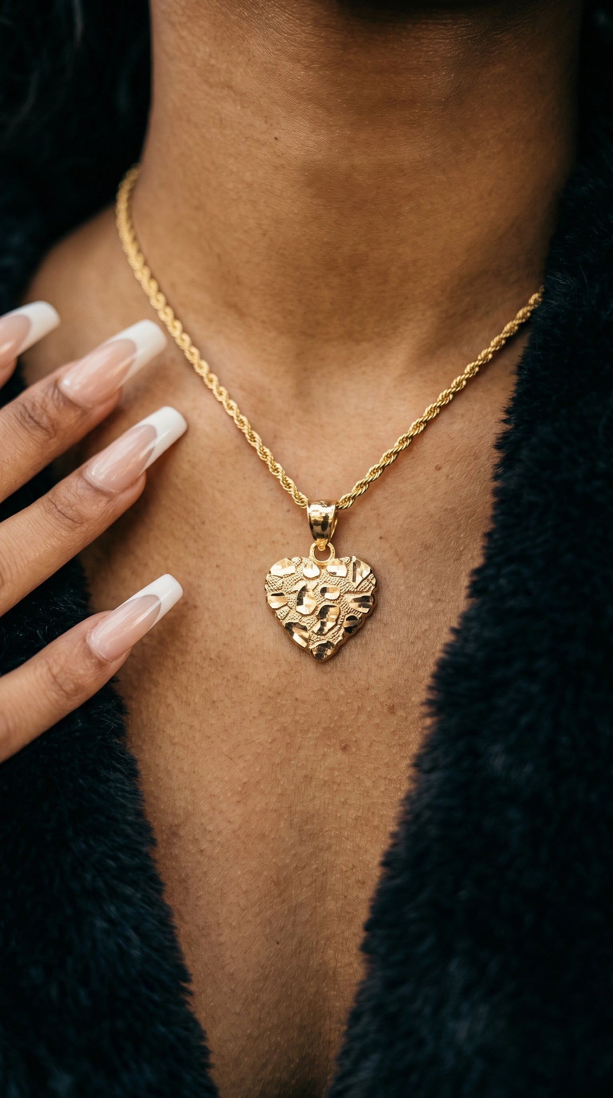 10K Gold Heart Nugget Necklace
