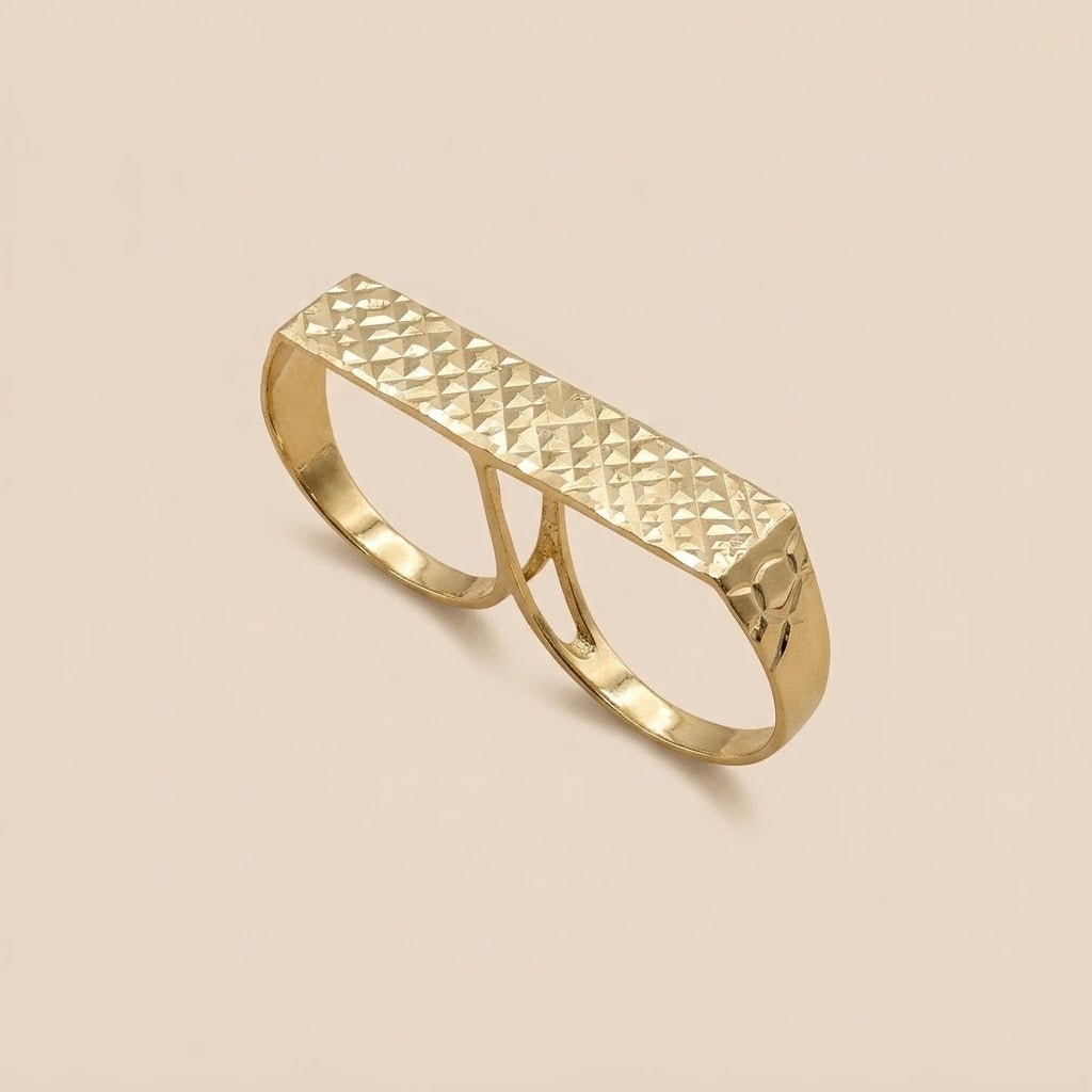 10K Gold Two Finger Diamond Cut Ring