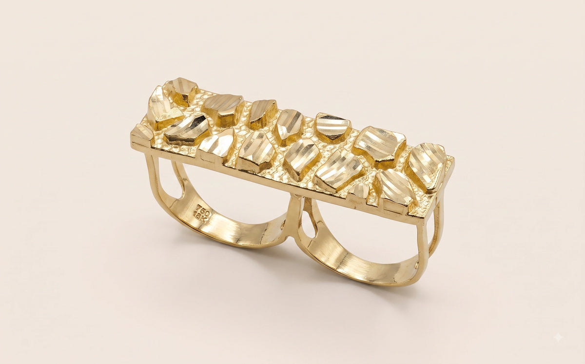 10K Solid Gold 2-Finger Nugget Ring
