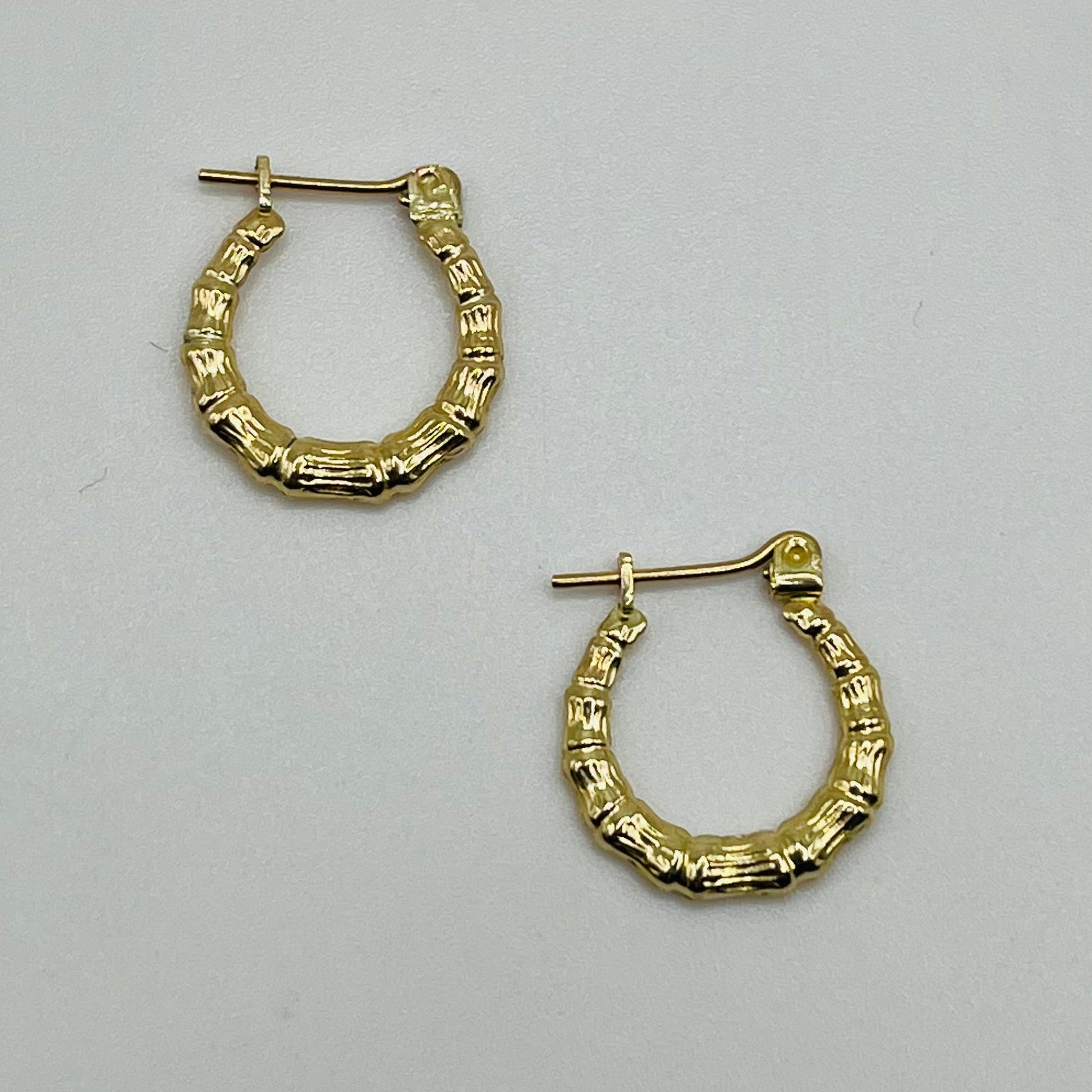 10K Gold Bamboo Hoop Earrings | Diameter: 0.65"