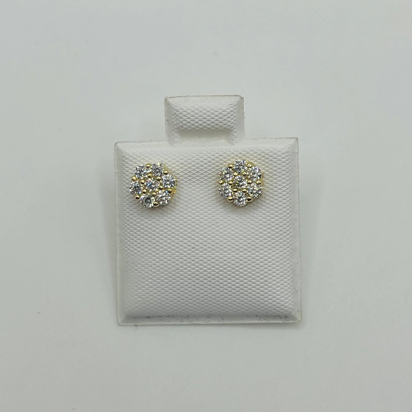 10K Gold CZ Flower Earrings | Face Size: 6mm