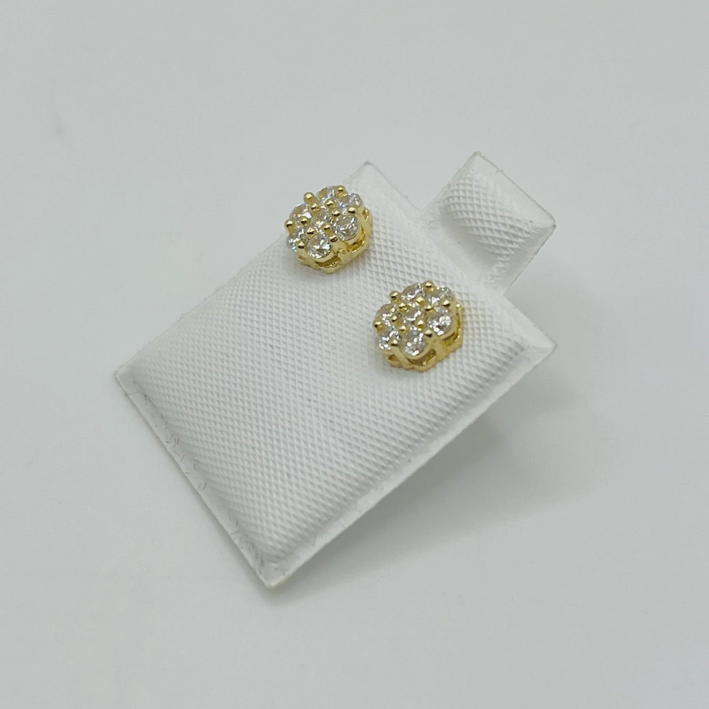 10K Gold CZ Flower Earrings | Face Size: 6mm