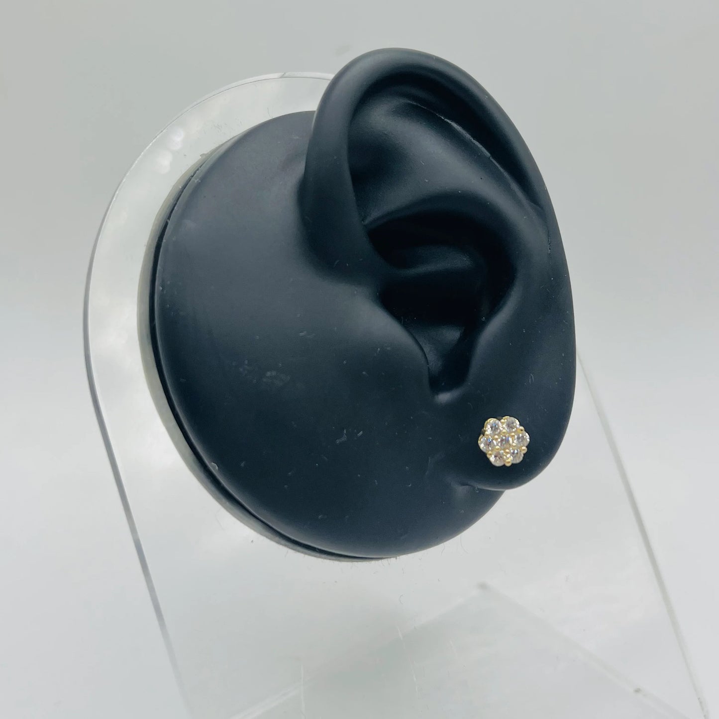 10K Gold CZ Flower Earrings | Face Size: 6mm