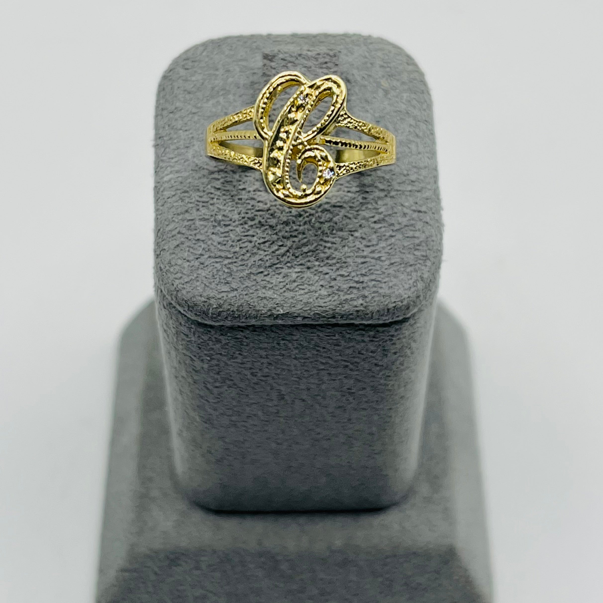 10K Gold 3-D Cursive Initial Ring – Candy Jewelers