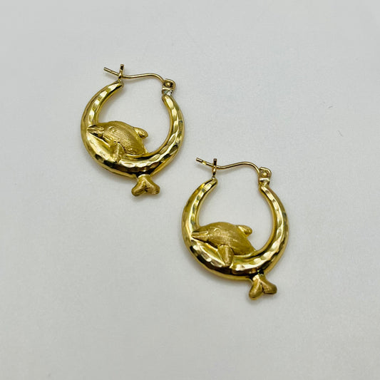 10 Karat Gold Dolphin Hoops Matte Finish (sm,0.75")