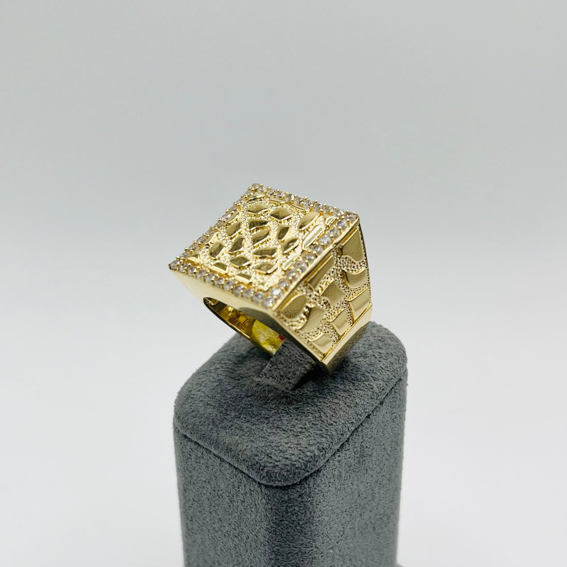 10K Gold Square Nugget Ring with CZ | Face Size: 19mm