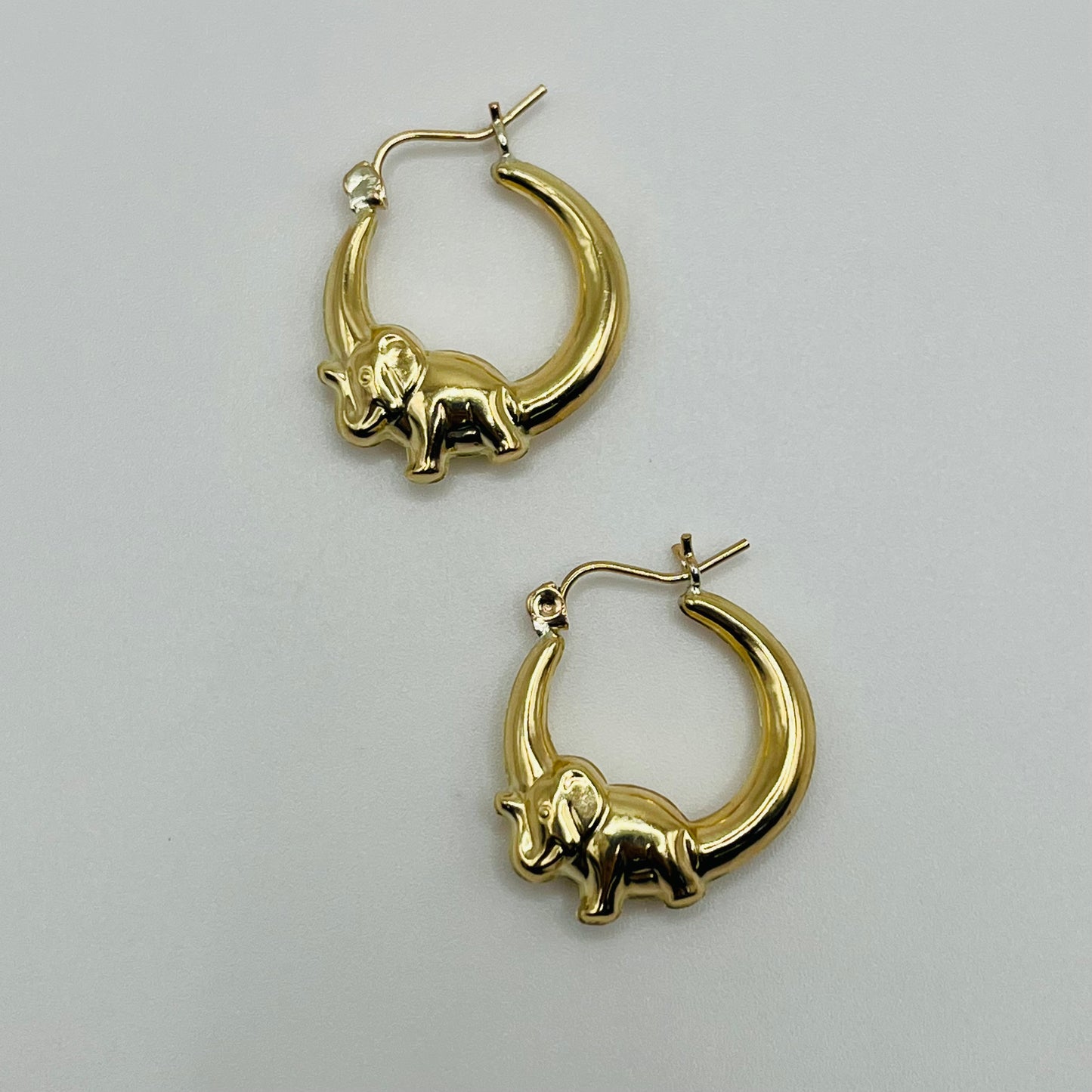 10 Karat Gold Small Elephant Hoop Earrings
