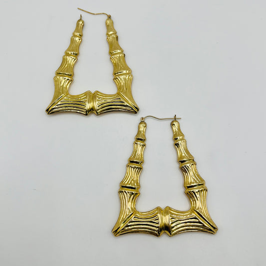 10 K arat Gold XL Door Knocker Bamboo Hoop Earrings