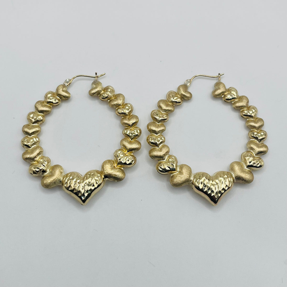10K Multi Heart Hoop Earrings | Diameter: 1.8"