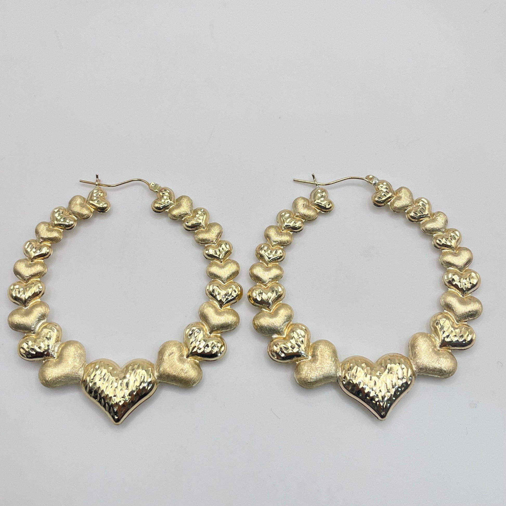 10 Karat Multi Heart Hoop Earrings (2.4")