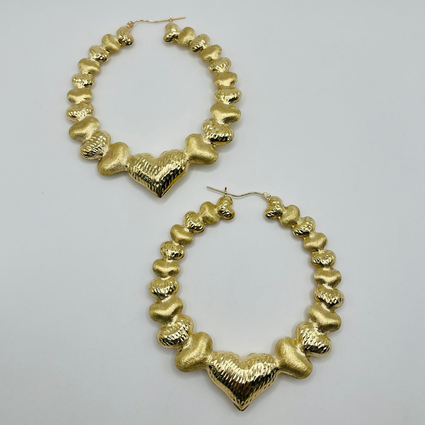 10 Karat Multi Heart Hoop Earrings (3")