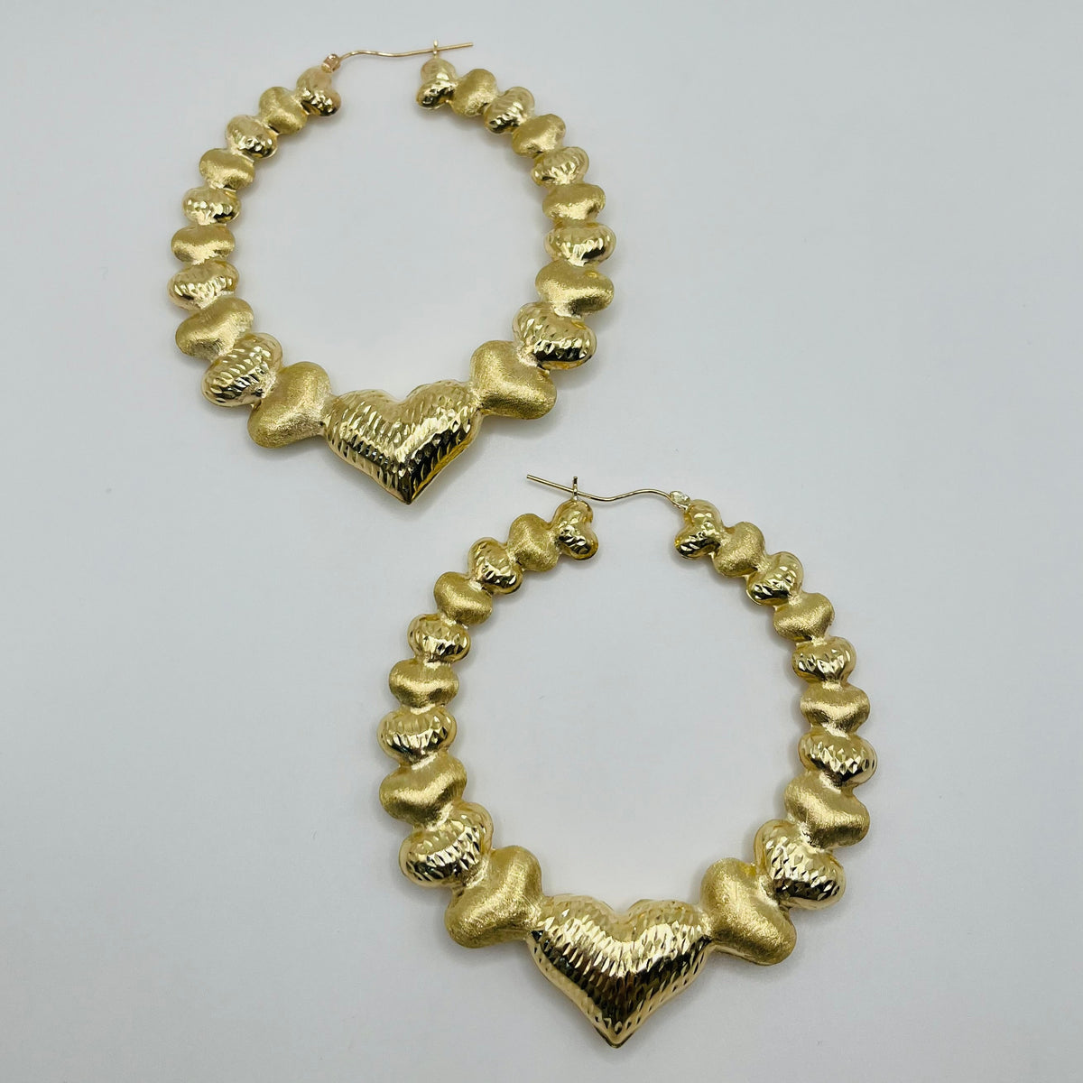 10K Multi Heart Hoop Earrings | Diameter: 3"