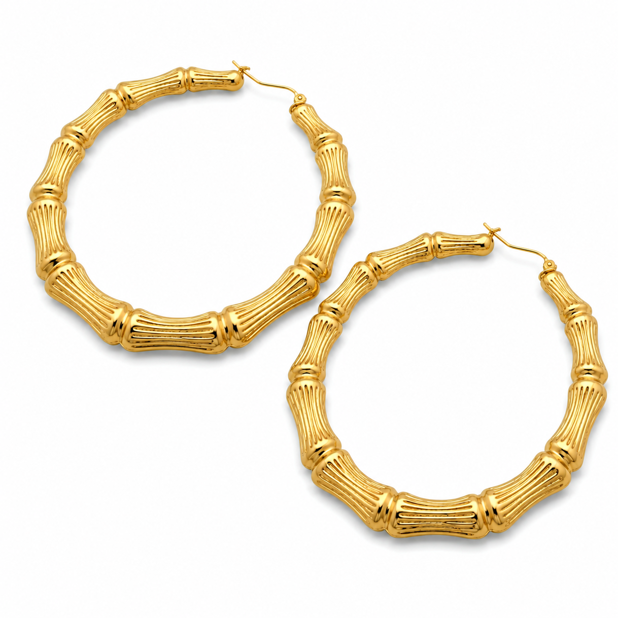 10K Gold Bamboo Hoop Earrings | Diameter: 2"