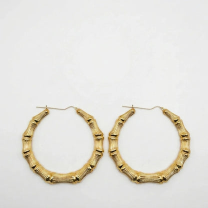 10K Gold Bamboo Hoop Earrings | Diameter: 1.4"