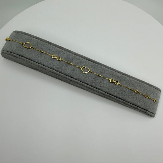 10k Gold Heart & Bow Bracelet 8”