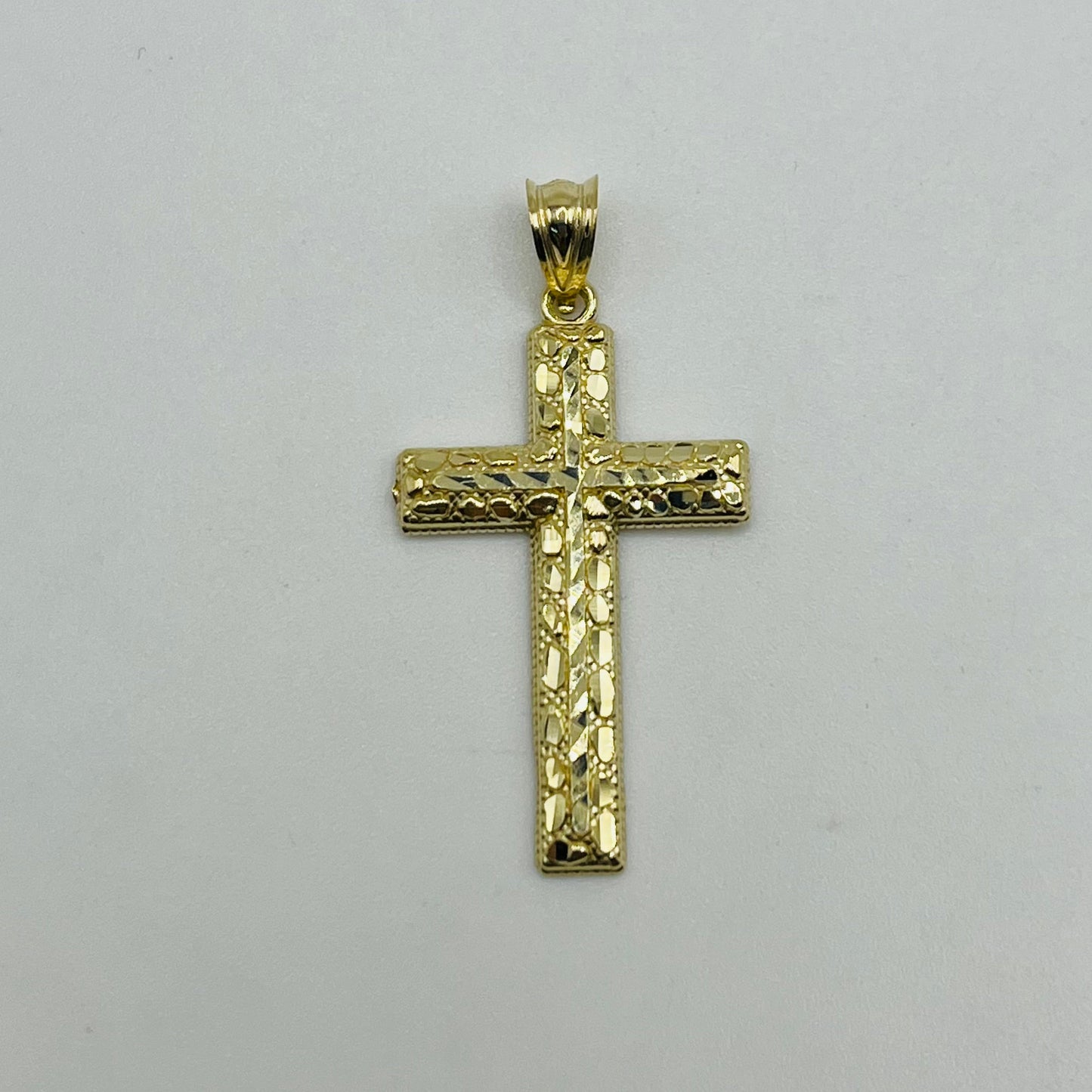 10K Gold Nugget Domed Cross Pendant | Face Size: 31mm