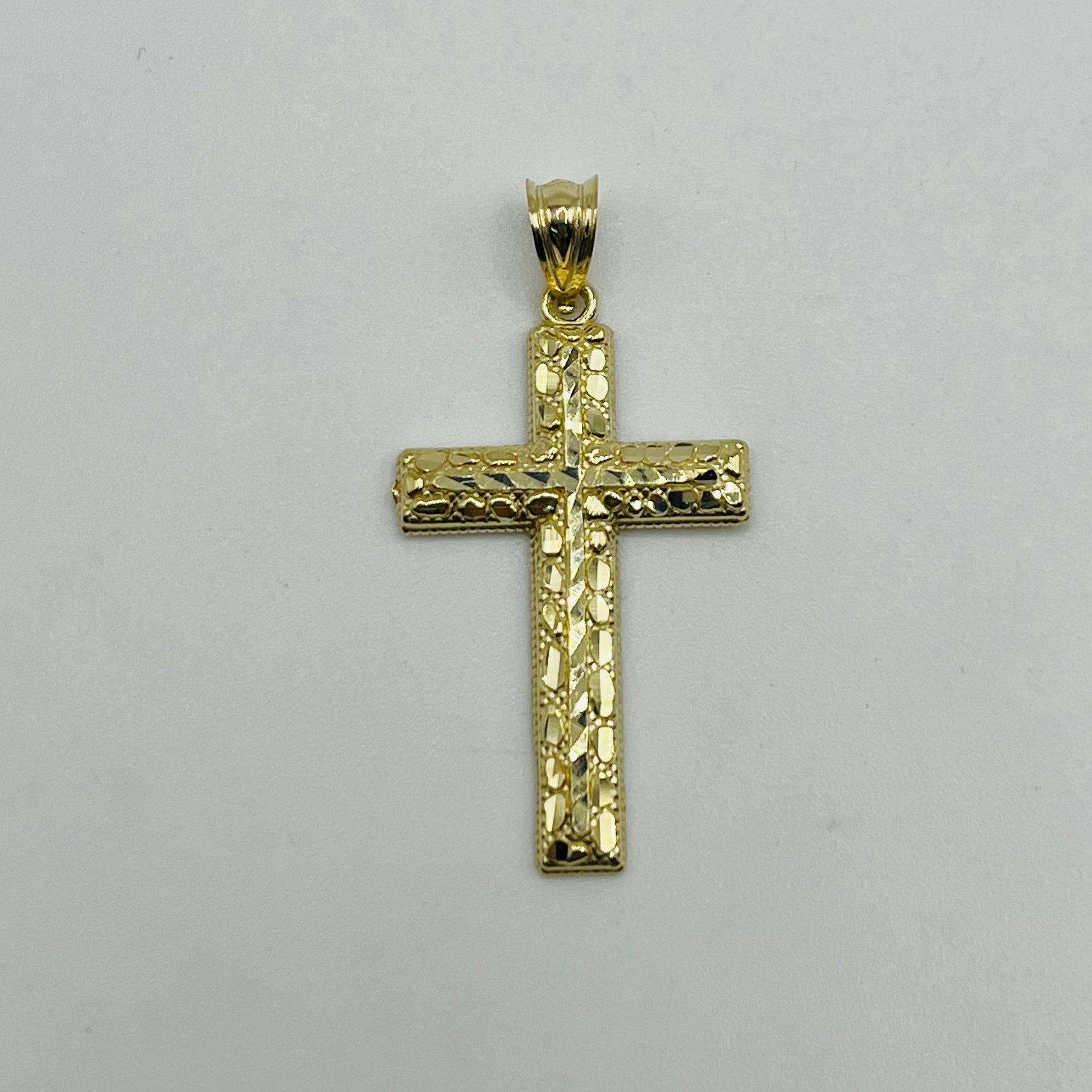 10K Gold Nugget Domed Cross Pendant | Face Size: 31mm