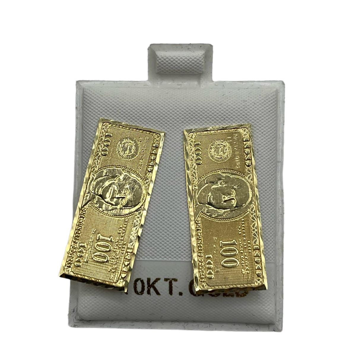 10K Gold $100 Bill Earrings | Face Size: 12mm