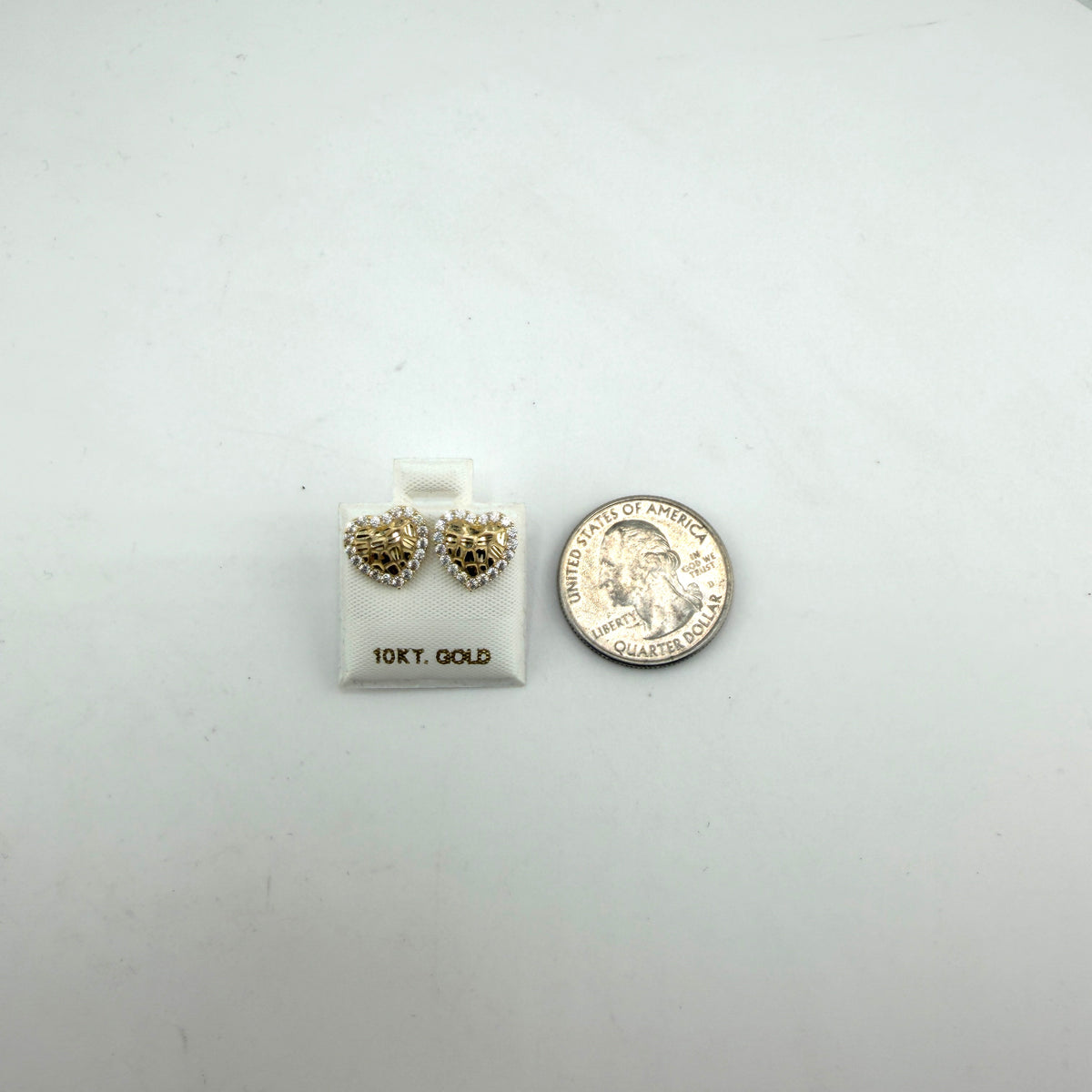 10K Gold Heart Nugget Earrings with CZ Border (Small)