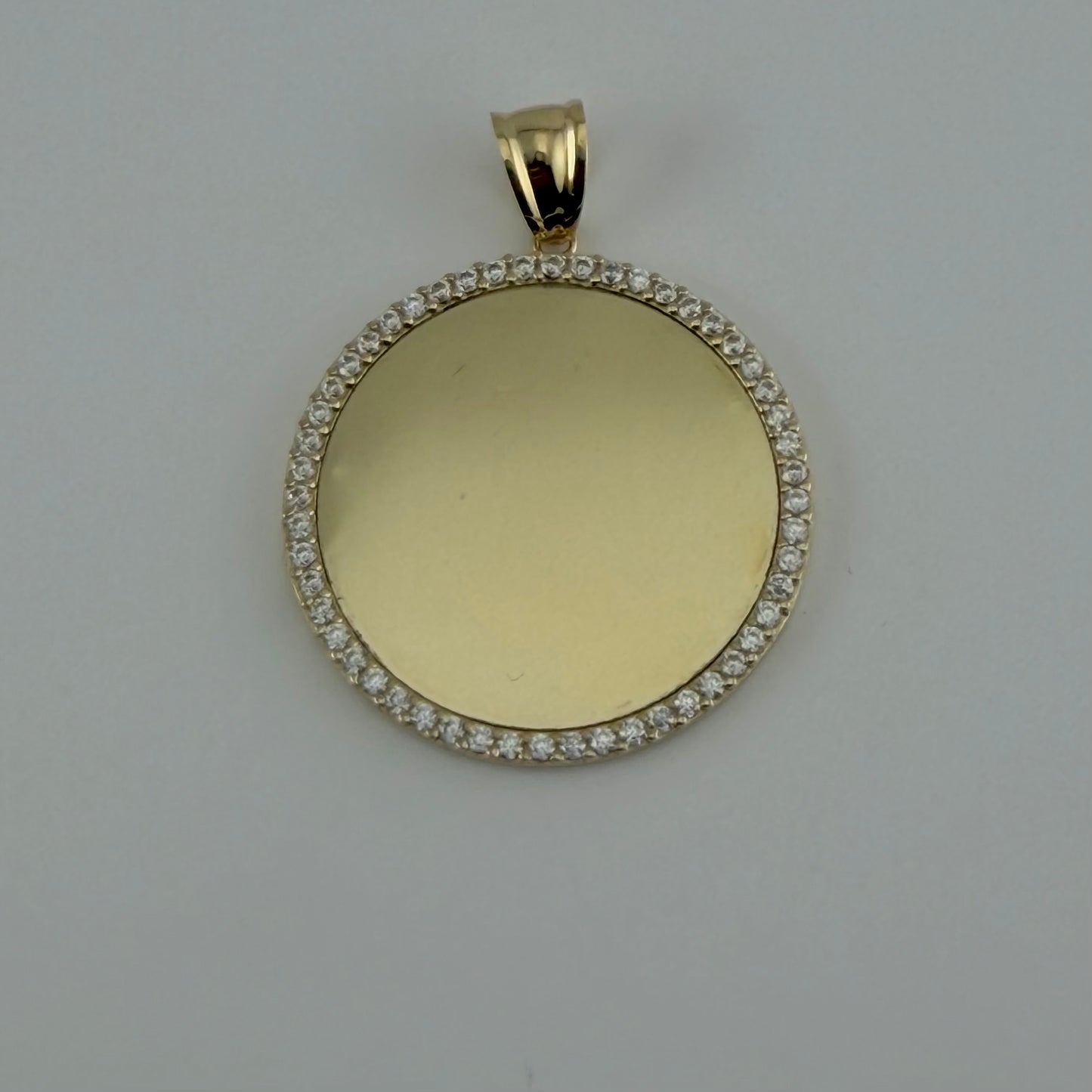 10K Gold Round Picture Pendant with CZ's