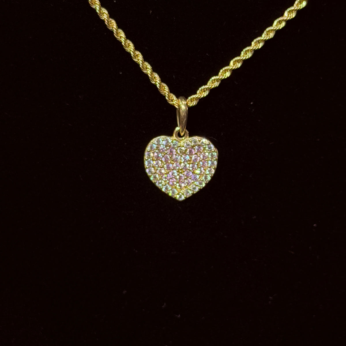 10K Gold Necklace Set - Small Pink CZ Heart Charm with Chain