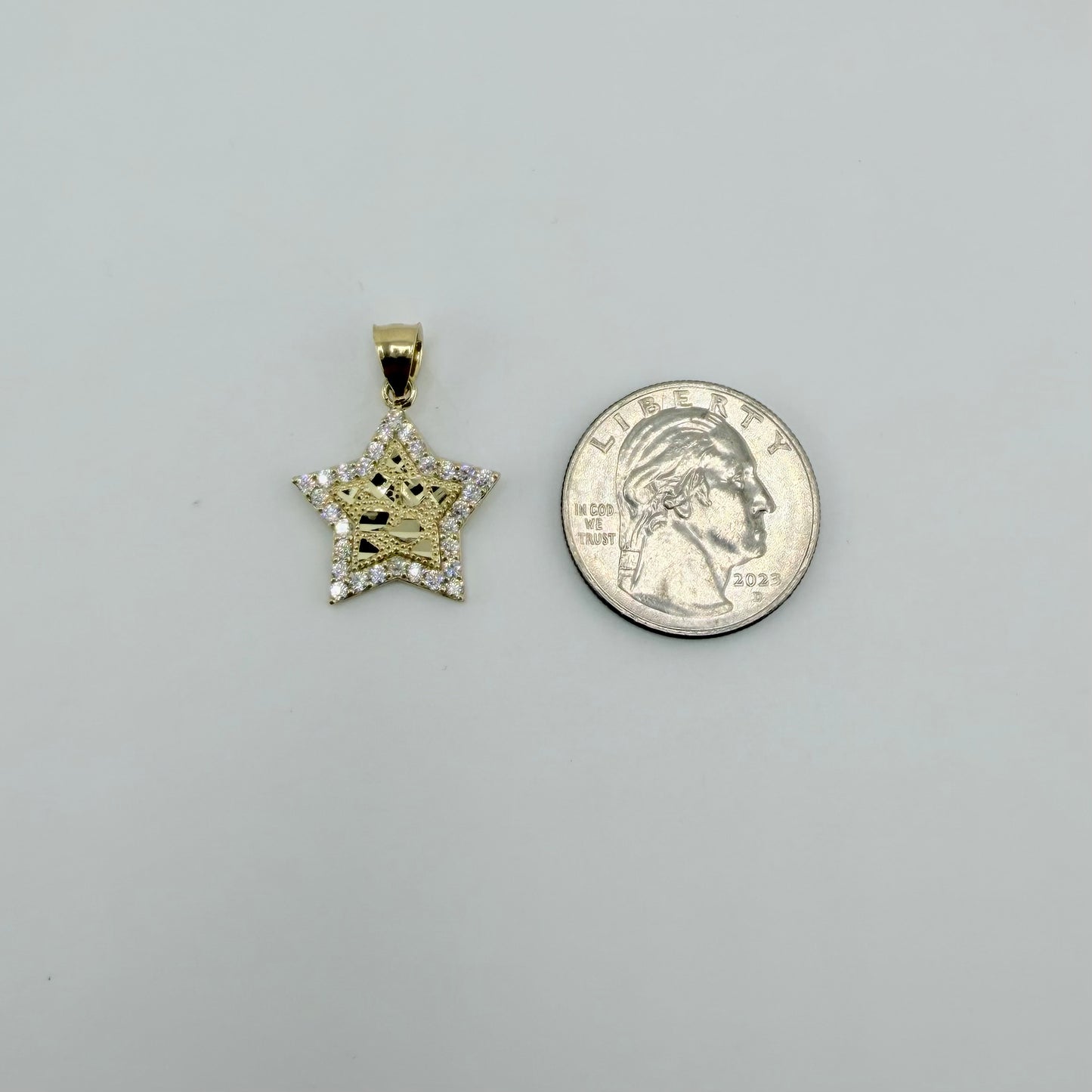 10k Gold Cz Border Nugget Star Charm