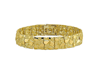 10K Gold Solid Nugget Bracelet | Width: 12mm
