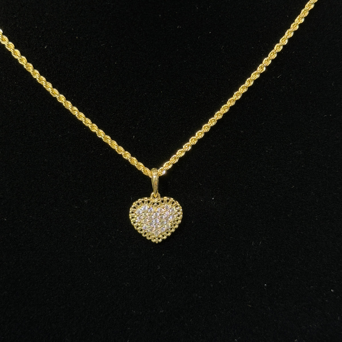 10K Gold Necklace Set - Small CZ Heart with RX Border Charm with Chain