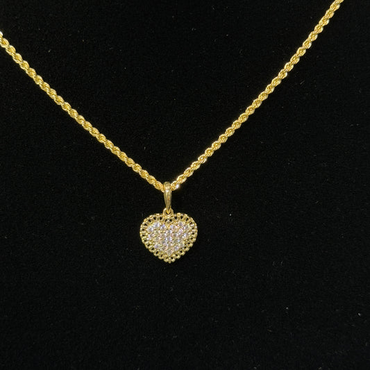 10K Gold Necklace Set - Small CZ Heart with RX Border Charm with Chain