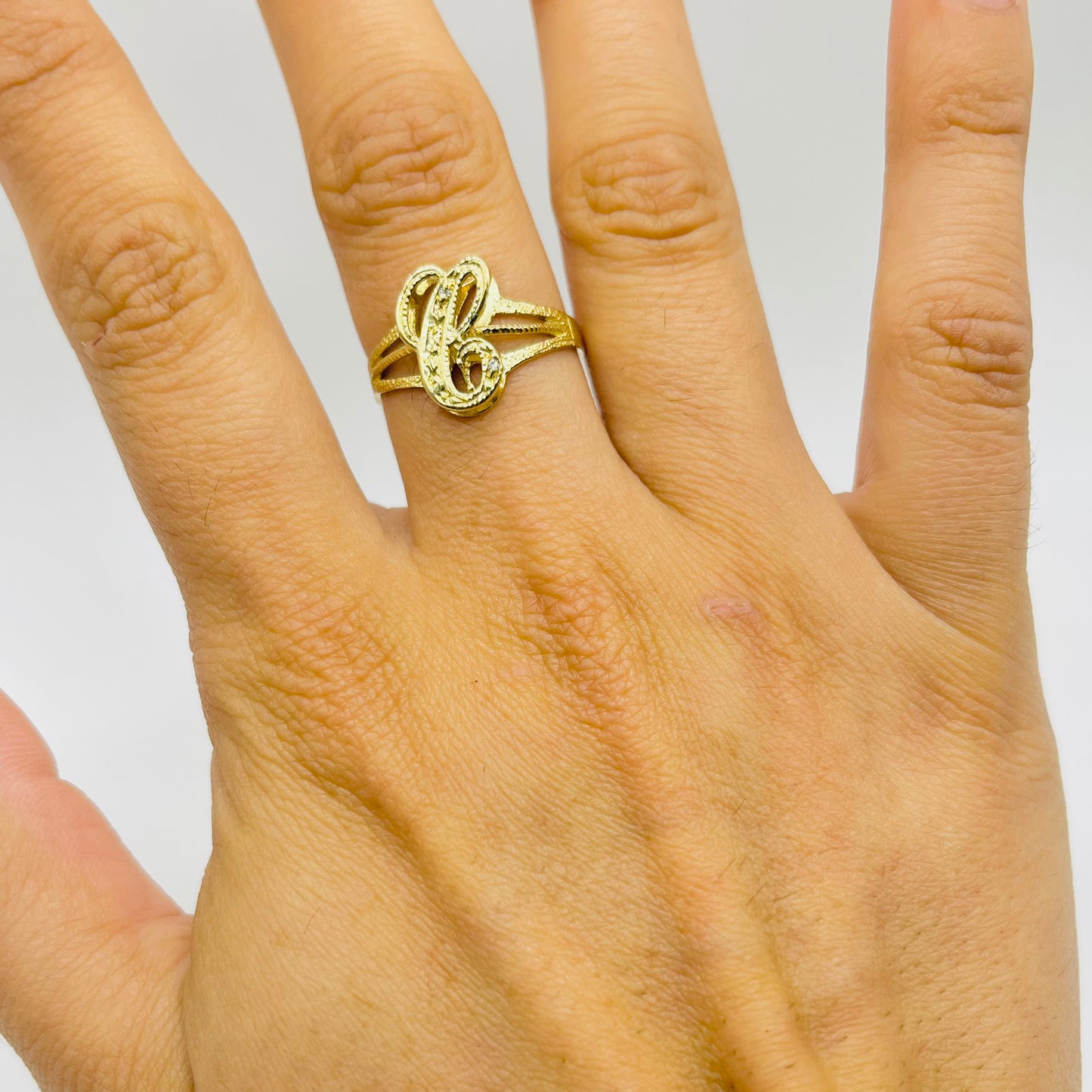10K Gold 3-D Cursive Initial Ring