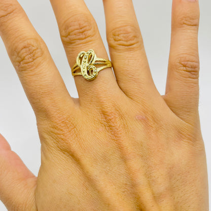 10K Gold 3-D Cursive Initial Ring (small)