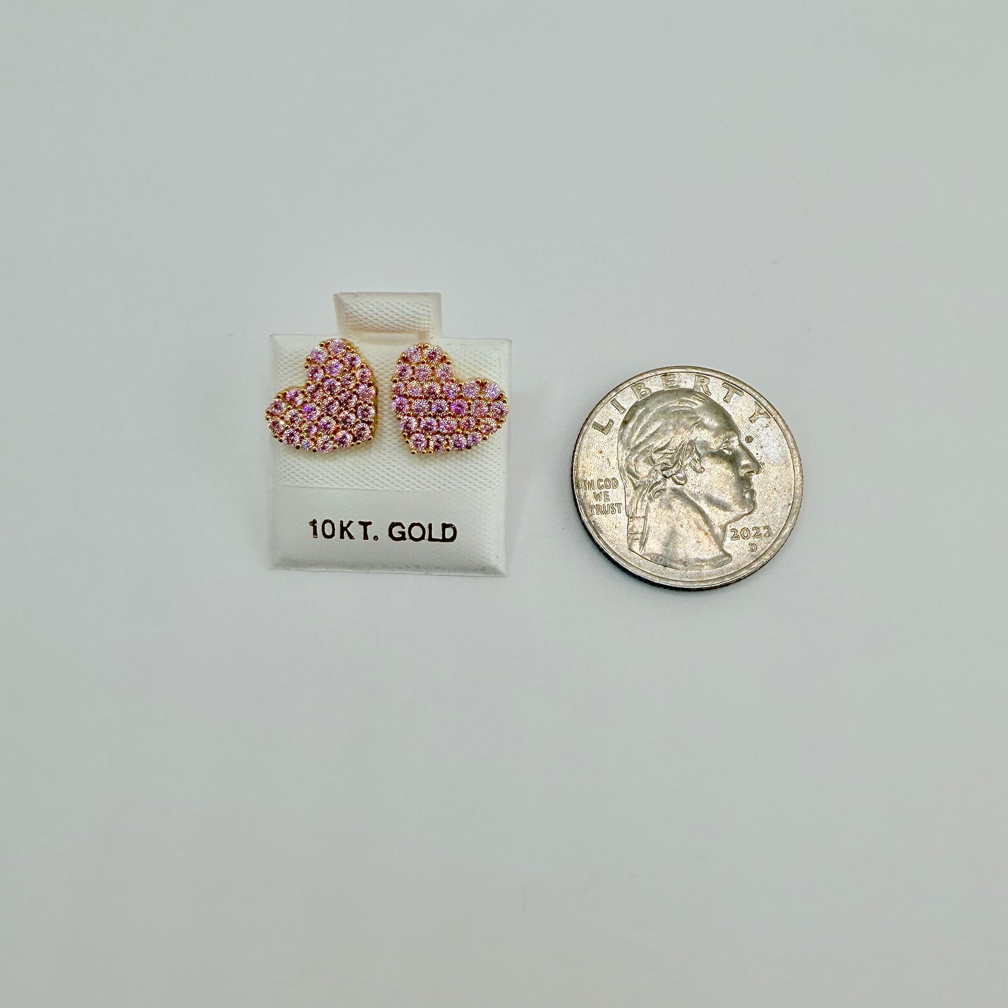 10k Gold BubbleGum CZ Pink Heart Earrings