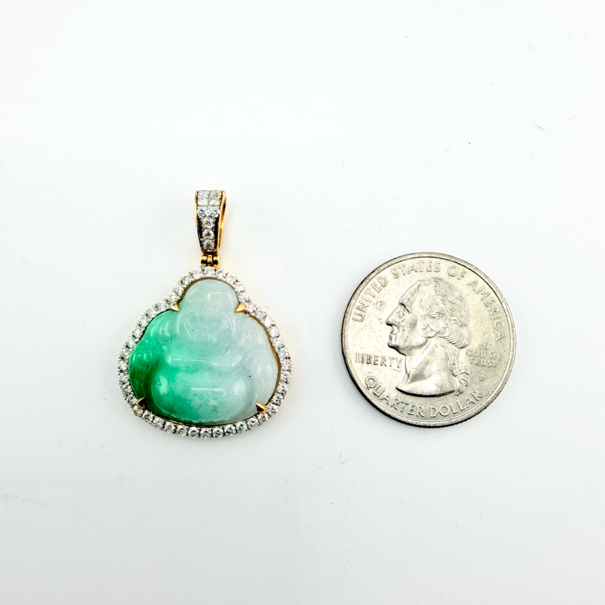 10K Gold Diamond Jade Buddha Pendant